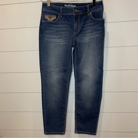 Chicos Platinum Embellished Blue Denim Jeans Womens Size Chicos 00 (XS Size 2) - Picture 1 of 11